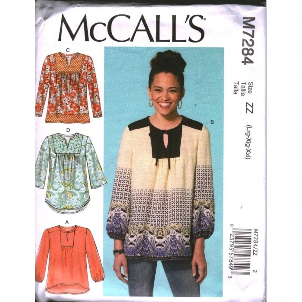 McCalls M7284 Misses Loose Fitting Pullover Tops Sewing Pattern Size L